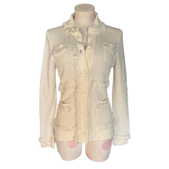 Coastal Grandma Fisherman Chunky Knit Cardigan - Cream Ivory M - Picture 3 of 8